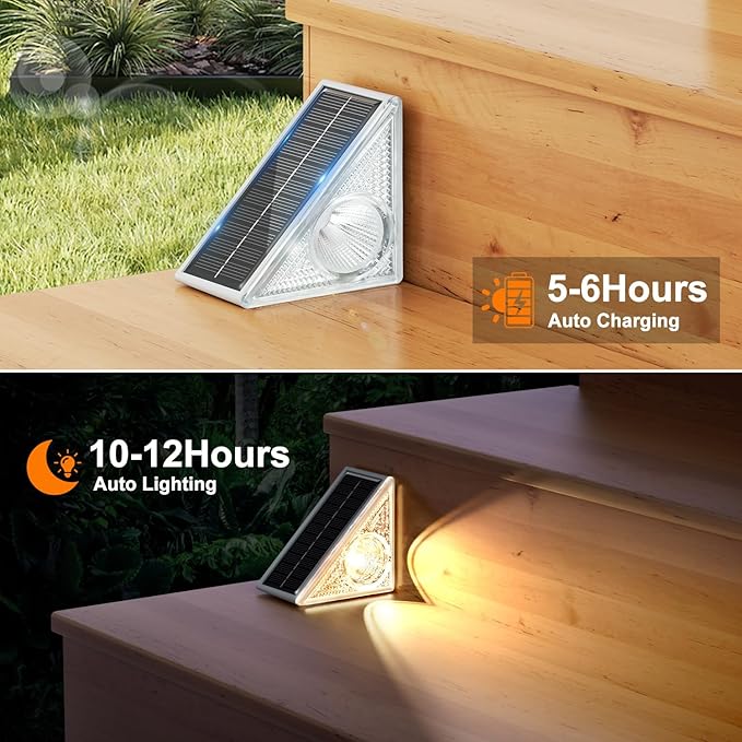 Ellasay Stair Lights Outdoor 16 Pack,10 Color Modes Solar Step Lights for Outside, Waterproof IP65 Solar Lights for Garden Stair,Patio,Deck,Yard,Front Step, Front Porch Decor