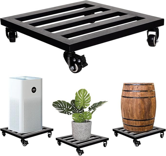 IDZO Plant Caddy with Wheels Lockable Heavy Duty Trolley Capacity 385 Lbs, Metal Cast Iron Plant Dolly, Plant Stand with Wheels Repositioning Heavy Pots 12Inch, Hauling Heavy Household Items - Black