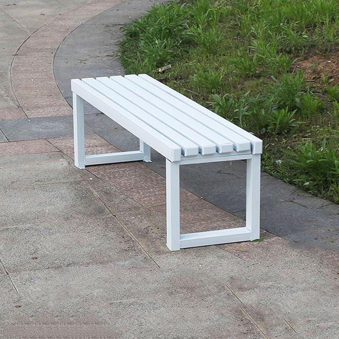 Weatherproof Metal Dining Bench, Outdoor Bench Backless Patio Bench 2-Person Farmhouse Bench Garden Bench for Kitchen, Living Room, Entryway(White,47in)