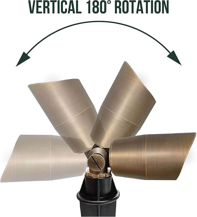 GKOLED Solid Brass Low Voltage Compact Spotlight, 12V AC/DC Waterproof Outdoor Landscape Spot Lights for House Trees Garden Yard Lawn, Up Light with 5W 2700K MR16 Bulb, Stake Included, 12 Pack