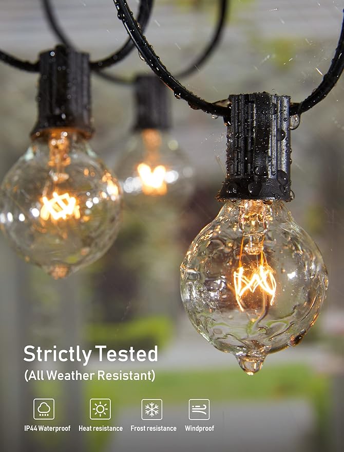 Brightown Outdoor String Lights, 25 Ft Globe Patio Lights with 25 Edison Glass Bulbs, UL Listed Waterproof Hanging Outside Lights for Backyard Balcony Party Decor, Not Connectable, 2 Pack