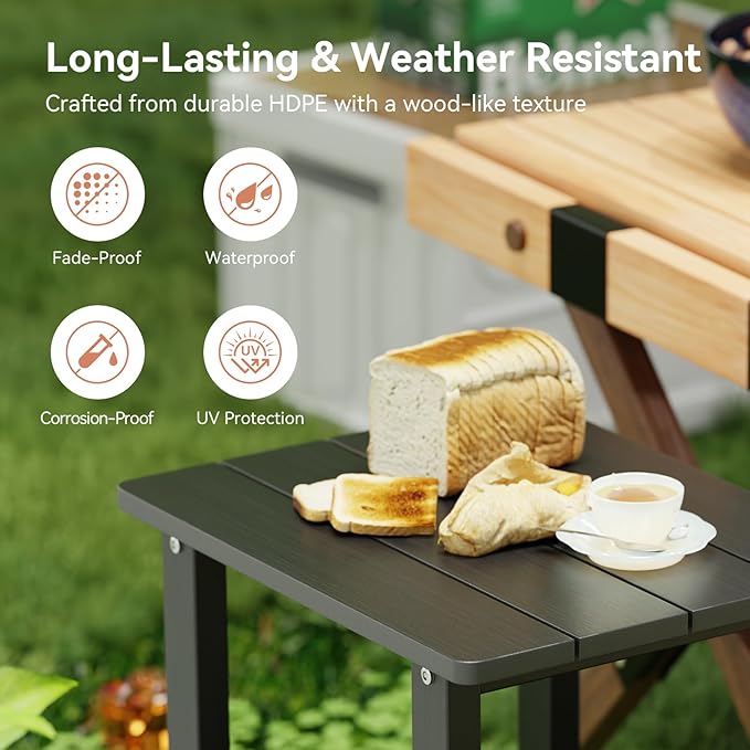 Outdoor Side Table for Garden, Lawn, Living Room Adirondack Tables for Outside 2-Tier HDPE Waterproof Small Outside Side Tables for Patio End Table for Adirondack Chair, 4 Pcs, Black