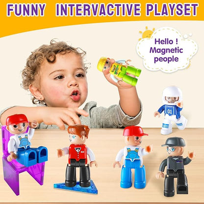 Large Magnetic People Figures for Kids-15pcs,3”Community Helpers Toys People Set Perfect for Magnetic Tiles Building Blocks for Toddlers Boys Girls Ages 3 4 5 6 7+,Creative Magnet Toys Expansion Pack