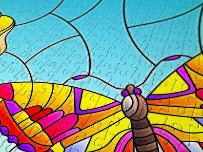 1000 Pieces Jigsaw Puzzle – Matte Finish, Soft Touch, Easy to Assemble, Tight Fit, Vivid Colors, Missing Pieces Service – Multicolor Butterfly Stained Glass Illustration – by ENJOY Puzzle