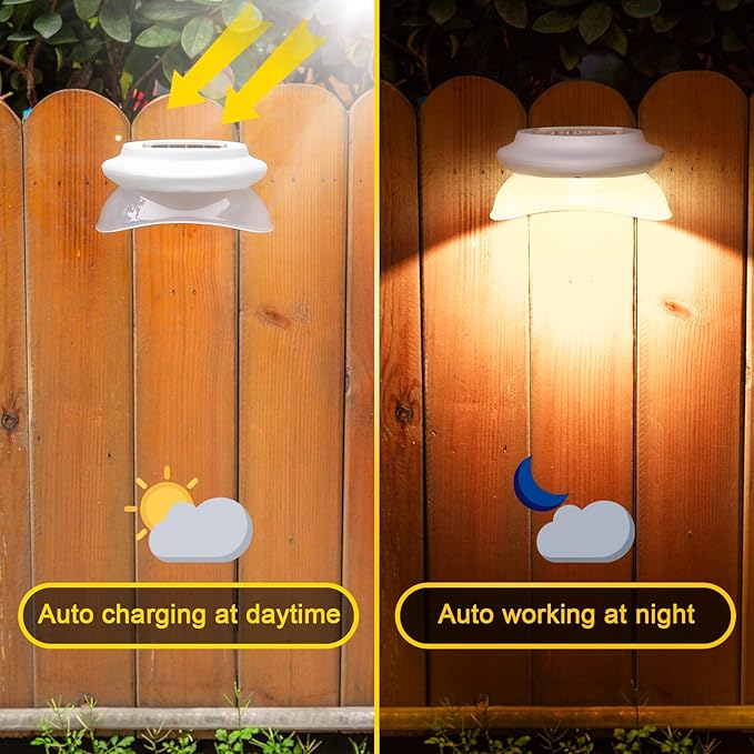 ROSHWEY Gutter Lights Solar Powered, 6 Pack Solar Patio Decor Lights with 9 LED Waterproof Fence Light for Eaves Garage Garden Landscape Pathway (Cool White)