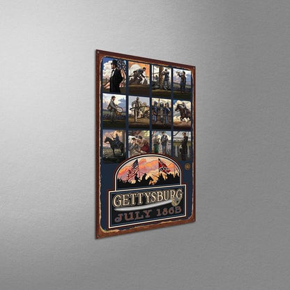 Gettysburg Civil War Collage Rustic Metal Art Print from Travel Artwork by Artist Paul A. Lanquist 11.5" x 17.5"