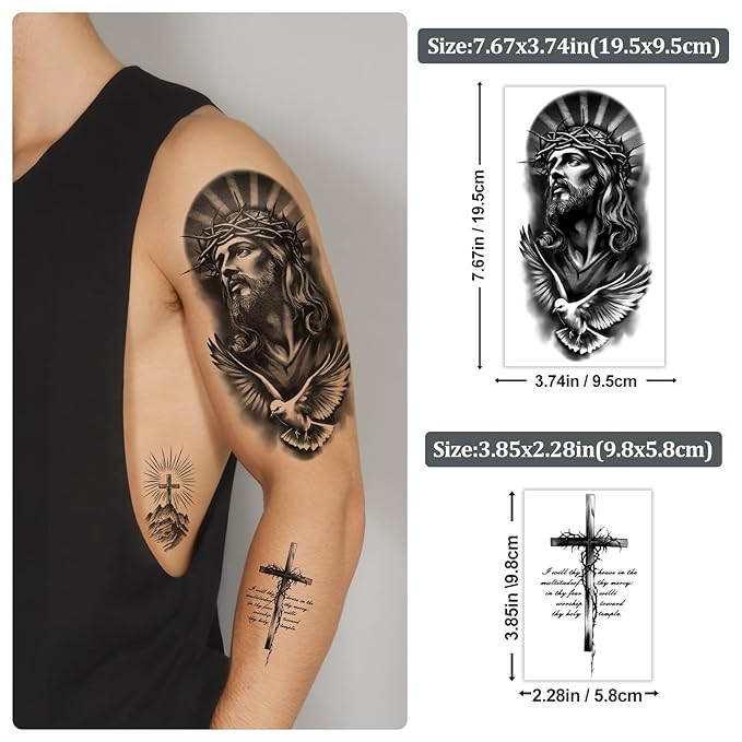 77 Sheets Christian Temporary Tattoo for Women Men, 17 Sheets Half Arm Religious Cross Jesus God Angels Fake Tattoos for Adult Arm Chest, 60 Sheets Christ Tiny Realistic Tattoos Stickers for Kids