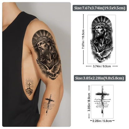 77 Sheets Christian Temporary Tattoo for Women Men, 17 Sheets Half Arm Religious Cross Jesus God Angels Fake Tattoos for Adult Arm Chest, 60 Sheets Christ Tiny Realistic Tattoos Stickers for Kids