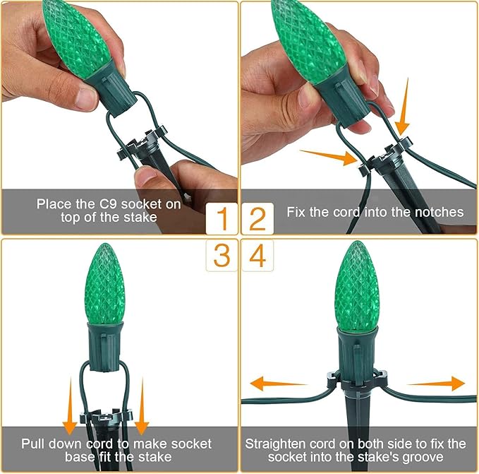 C9 Christmas Pathway Lights with Stakes,Red Green,30 Ft 20 Strawberry LED Bulbs and Stakes,Connectable Shatterproof Outdoor Lights Marker for Xmas Yard Garden Path Lawn Walkway Sidewalk