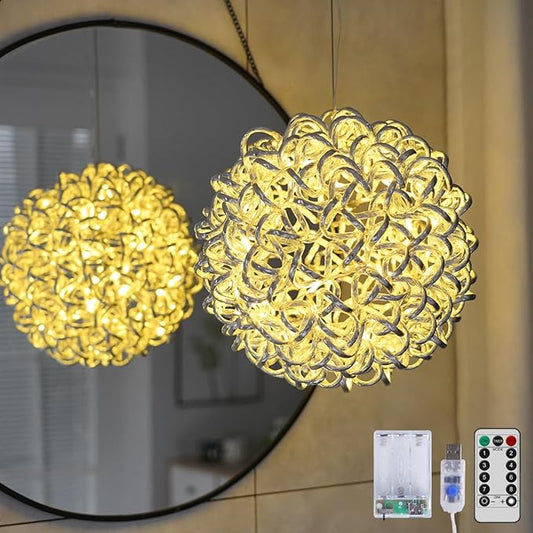 Lighted Magical Aluminum Balls Lights Hanging Tree Garden Lights, Silver Metal Balls LED Fairy Lights， Trees Garden Lights for Party Wedding Yard Garden Porch Patio Decoration