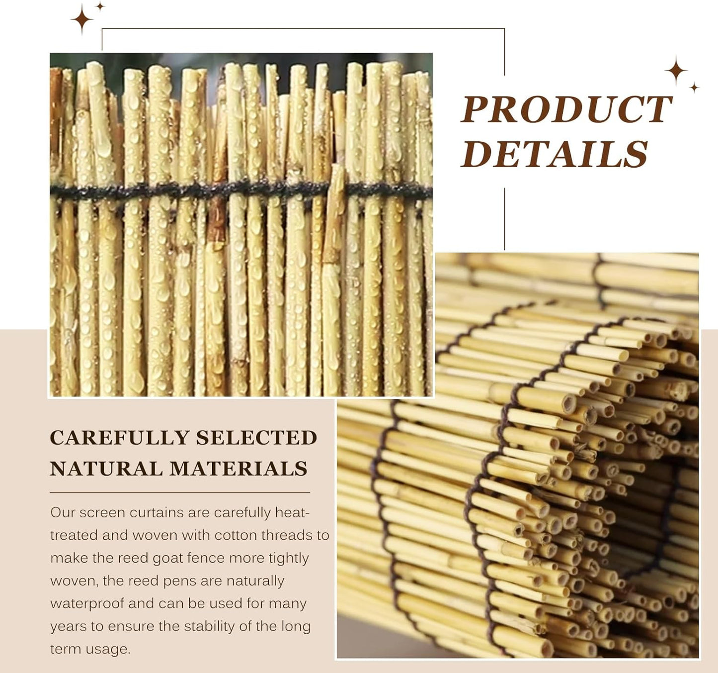 Natural Reed Fencing Rolls: Privacy Bamboo Fence 3/4/5/6ft High Roll Reed Screen, Decorative Bamboo Fencing for Outdoor Balcony Patio Garden Backyard,with Cable Zip Ties(Nature, 6x10ft)