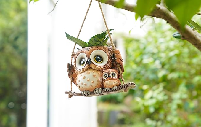 Swing Owl Hanging Planters for Indoor Plants, Cute Small Succulent Pots with Drainage Hole, Unique Resin Plant Hangers Outdoor, Hanging Plant Holder for String Of Pearls, Gift Ideas for Mother