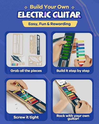 Science Can Kids Electric Guitar Toy DIY Assembly Kit for Ages 3-8, STEM Learning Musical Instrument, Easy to Build, Music Education Gift for 5 6 7 8 9 Boys & Girls