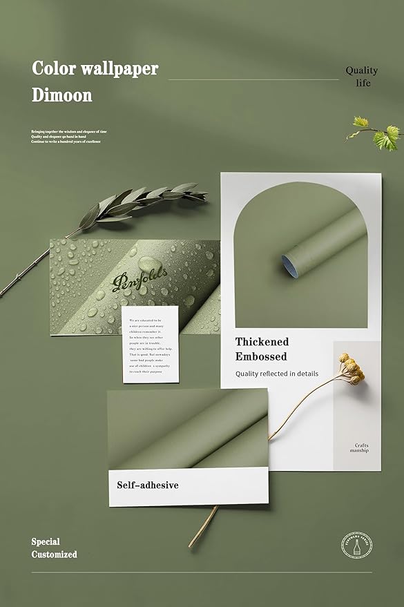 Dimoon 236''x17.7'' Green Peel and Stick Wallpaper Contact Paper Modern Self Adhesive Wall Paper Removable Renter Friendly Textured Solid Color Shelf Cabinet Vinyl Roll (236''x17.7'',Olive Green)