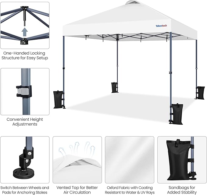 Yaheetech 12x12 Pop-up Canopy Tent w/ 2 Integrated Wheels for Mobility, Waterpoof & Heavy Duty, Instant Sun Shelter with Carry Bag, Weight Bags for Outdoor Camping Beach Patio Parties, White