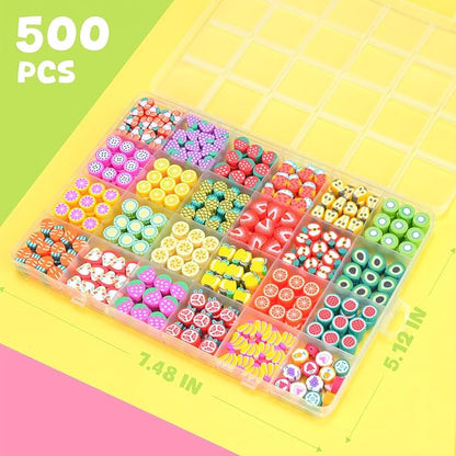 Gionlion Fruit Polymer Clay Beads Bracelet Making Kit, Colorful Clay Beads with Lemon, Strawberry, Avocado, and Watermelon Designs for DIY Jewelry, Bracelet & Necklace Making Crafts