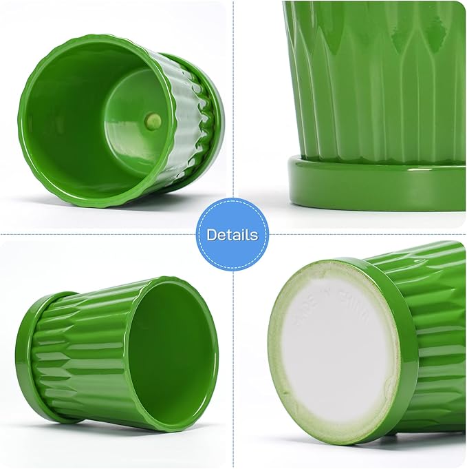 Ton Sin Plant Pots, 6 Inch Flower Pots for Plants,Ceramic Planter with Drainage Holes,Indoor Planter Pots with Saucer,Outdoor Garden Pots (Green, 4 Pack)
