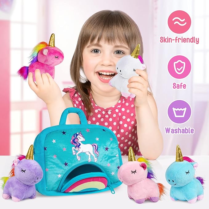 Toys for 2 3 4 5 6 7 8 Years Old Girls- Plush Stuffed Animal with 5 Unicorn Babies in Plush Bag Toy, Soft Plush Toys Set, Christmas Birthday Gifts for Over 18 Months Girls Boys Baby, Toddler, Kids