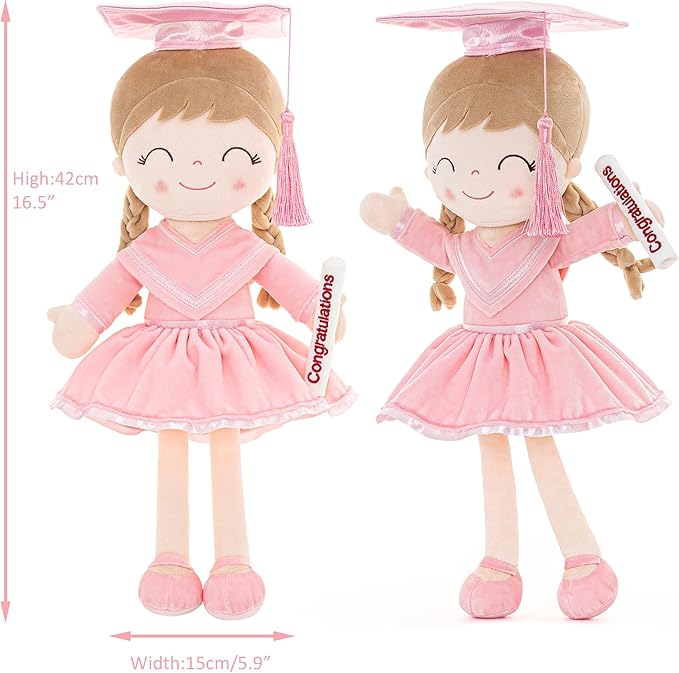 Gloveleya Baby Girl Gifts Graduation Plush Girls Dolls Congratulation Gift for Kindergarten Pink 16 inch
