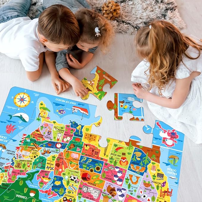 Discover The USA: Extra-Large 24-Piece Floor Puzzle for Kids - Educational Map of America, Colorful States and Landmarks, Ideal for Learning Geography - Fun, Interactive, and Durable Jumbo Puzzle