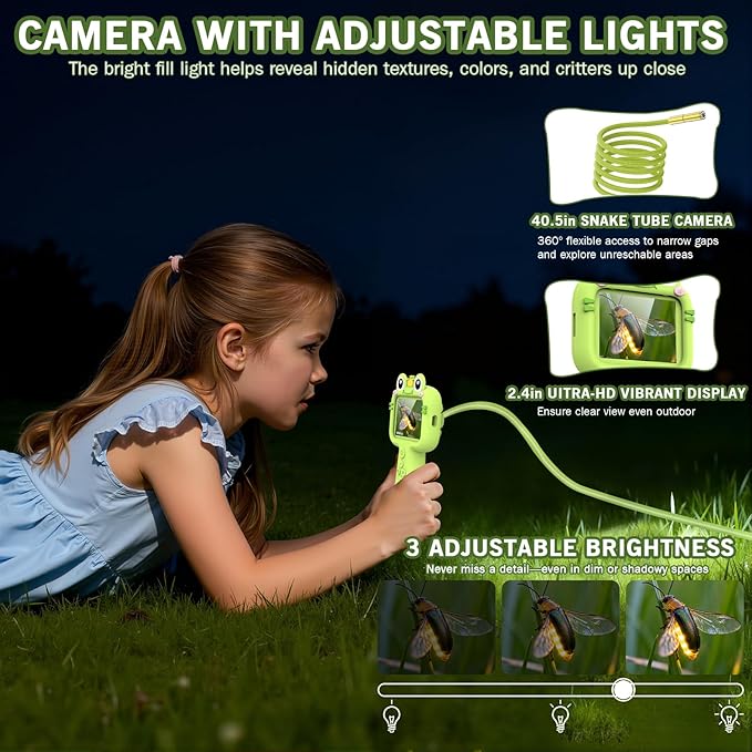 Kids Camera, Endoscope Camera with Light & Flexible Tube, Borescope Snake Scope Outdoor, Science Educational STEM Toys for 3 4 5 6 7 8 9 10 11 12-Year-Old Boys Girls Christmas Birthday Gifts