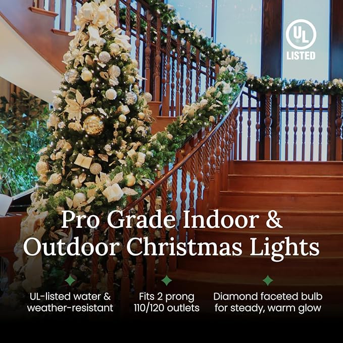 Pro Christmas M5 LED Holiday Lights - 70 Bulbs, 23.3ft - Professional Grade Indoor Outdoor Diamond Cut Sparkle Light Strings for Home Decorations and Christmas Trees - Multi Color
