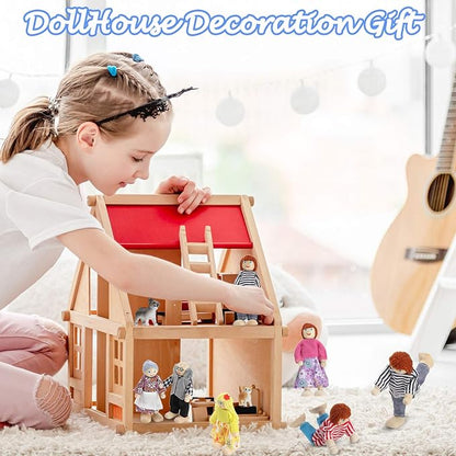 Skylety 10 Pcs Wooden Dollhouse Set of Mini People Figures Dollhouse Dolls Wooden Doll Play Figures Accessories(Classic Style)
