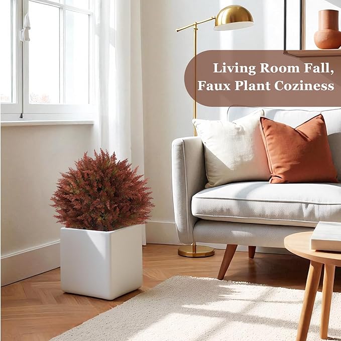 24" Artificial Cedar Topiary Ball Bushes, Set of 2 UV Resistant Fake Trees Outdoor Shrubs with Stake, Weatherproof Faux Plants for Planter, Front Porch, Garden, Yard, Patio Fall Decor