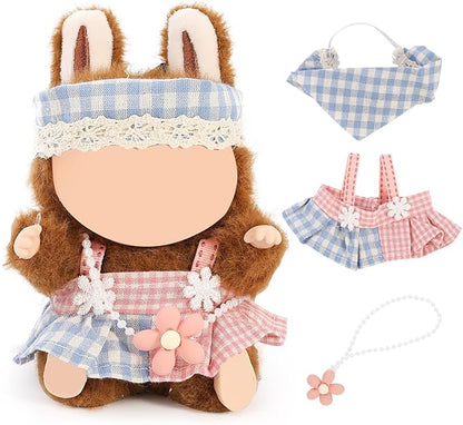 (2 Set) XMBYGY Doll Clothes for Labubu(for 17/15cm Standing/Sitting Doll)(NO Doll) - Accessories Clothes Dress up for Dolls Outfit Included Figures Clothing and Hat for Girl Woman (LB6+LB56)