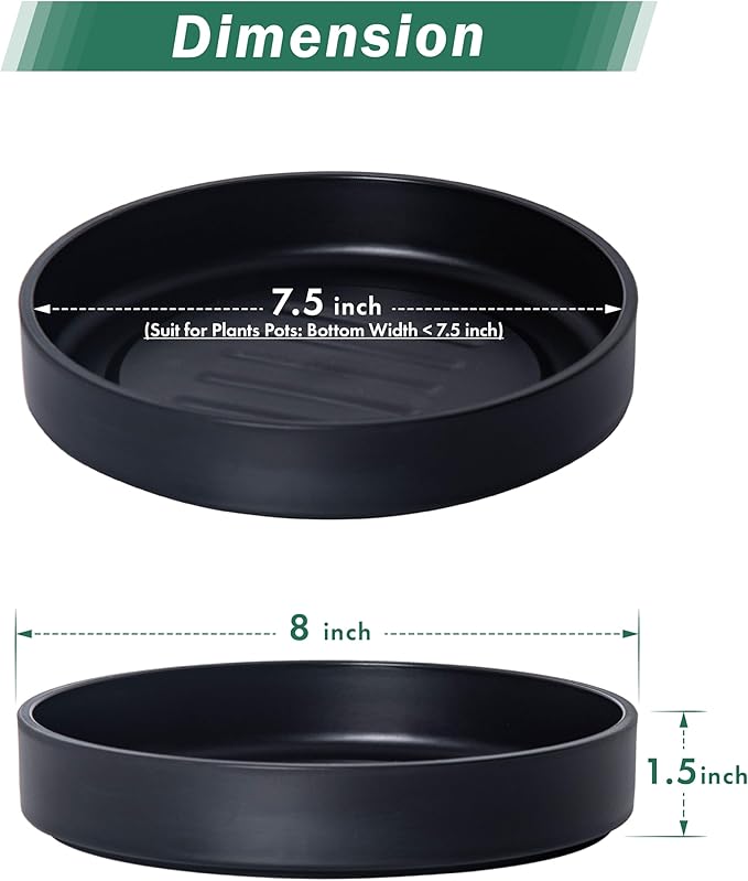 Phoenix Vine 8 Inch Plastic Plant Saucer Water Drip Tray, Heavy Sturdy Round Plant Drainage Tray for Indoors Outdoor, Matte Black, 21-TY-8B-1