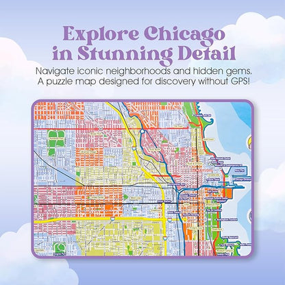 GeoToys Metropuzzle, Chicago Jigsaw Puzzles 1000 Pieces - 27 x 19 Detailed Chicago Geography Puzzle, Challenging Adult Puzzle, Fun Puzzles for Adults, Map Poster Included for Adults