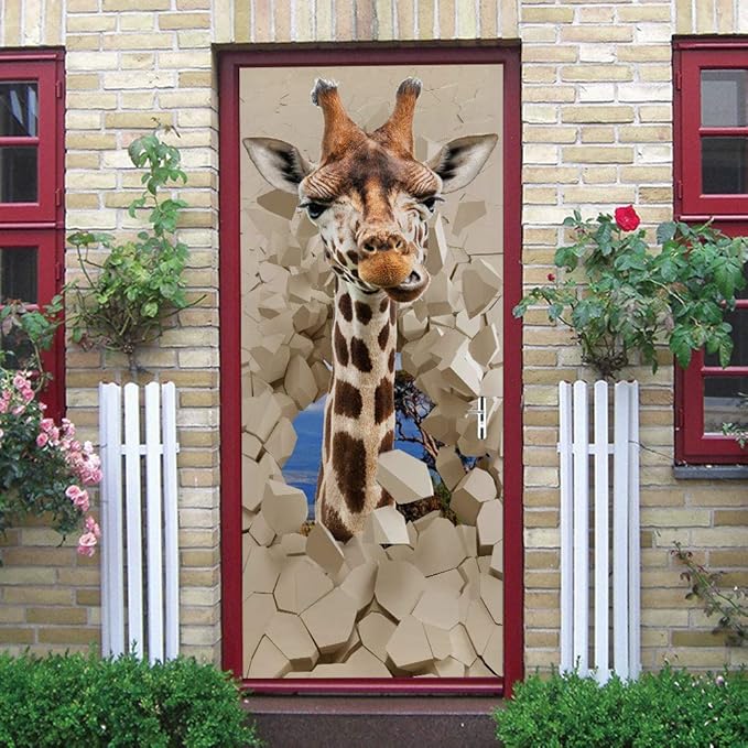 Door Wallpaper Self-Adhesive Door Poster 3D Door Picture Giraffe Door Film Photo Wallpaper Premium PVC Waterproof Door Sticker Wall Sticker for Bedroom Living Room Door Decoration Stickers 80 x 200 cm