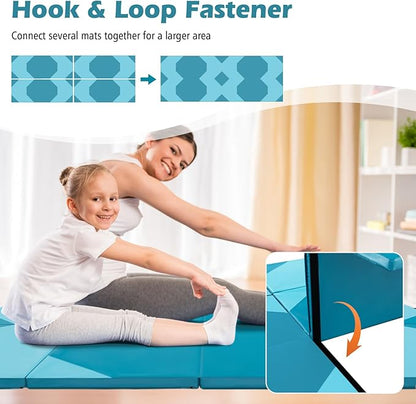 Giantex 4'x10'x 2" Gymnastics Mat, 4-Panel Folding Aerobics Exercise Mat w/Hook & Loop Fastener, Carrying Handle, Portable Tumbling Mat for Stretching Yoga Cheerleading Martial Arts