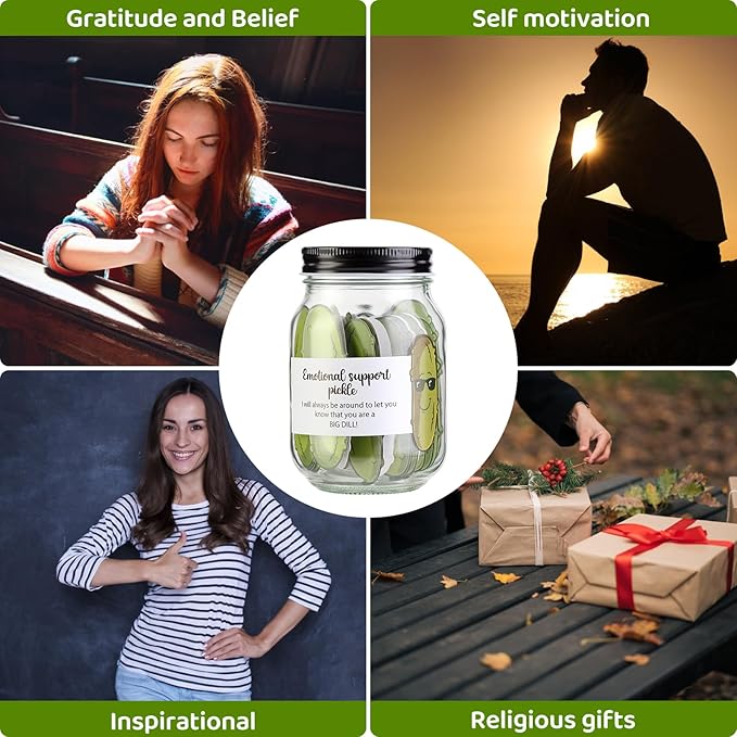 60 PCS Positive Pickle Cards Jar, Emotional Support Jar, Pickle Affirmation Cards, Inspirational Gifts for Women, Cheer Up Gifts, Unique Positive Gift for Women, Teen Girl