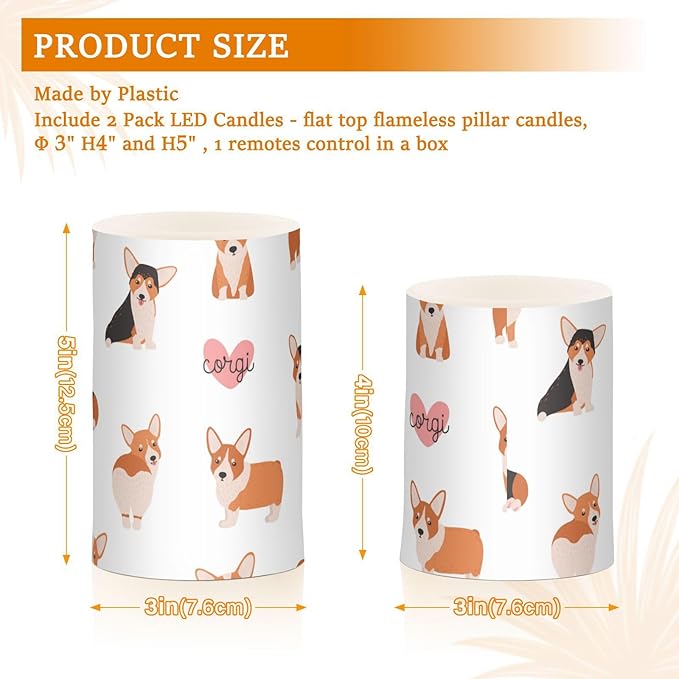 Vdsrup Flameless Candles Set of 2 Funny Welsh Corgi LED Candles with Timer Battery Operated Dog Candle Lights Flickering with Remote for Home Bedroom Decor