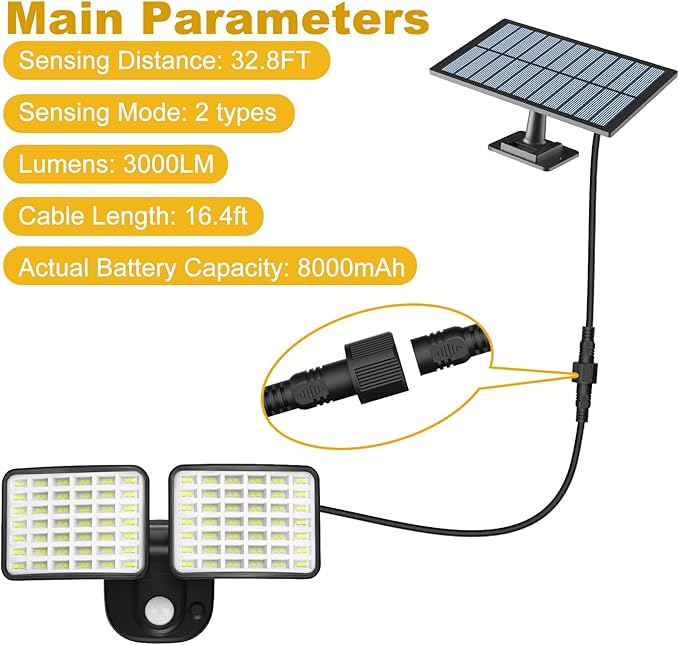 Rechargeable Battery Powered Motion Sensor Outdoor Lights 3 Months Endurance, 3000LM LED Flood Light Outdoor Supports Solar & USB Charging for Garage Yard Entryways Patio Garden