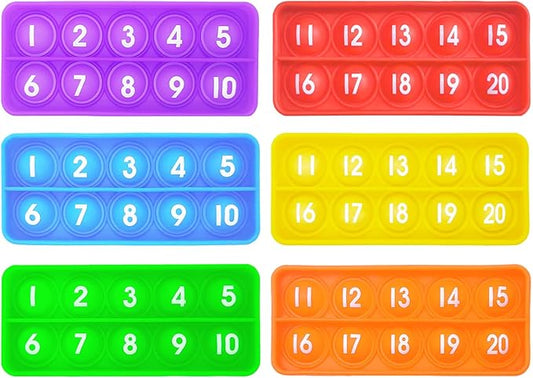 1-20 Ten Frame Pop Board, 6PACK Fidgets for Classroom, Quiet Sensory Toys Bubble Poppers, Pop for Counting Math, Focus Tools for Kids, Montessori Educational Toy Gift for Kindergarten