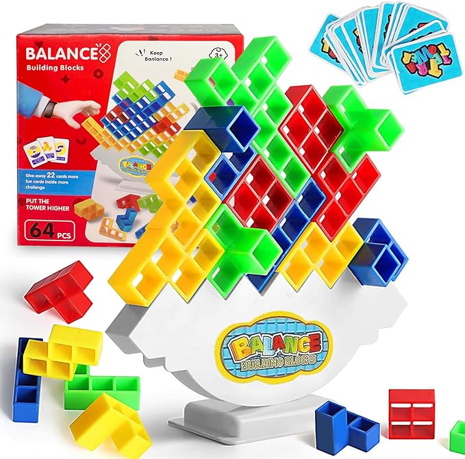 64Pcs Tetra Tower Game, Stack Board Game for Kids and Adults, Fun Uzzle Family Games Team Toys Building Block