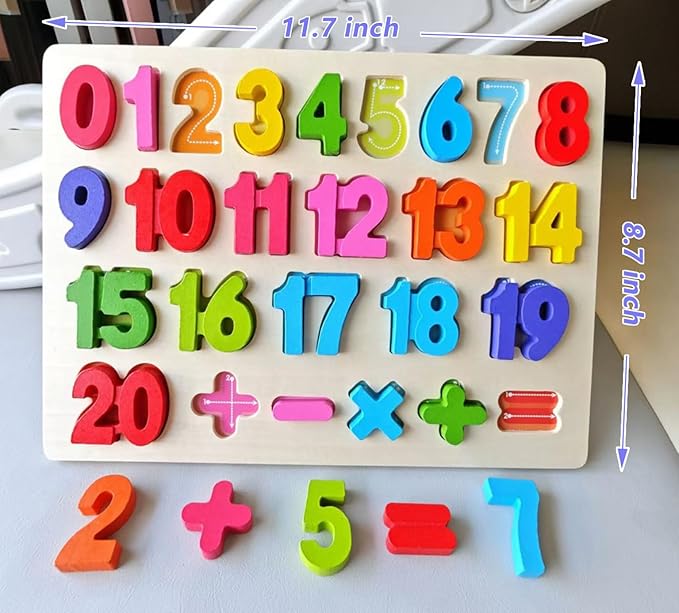 Number Puzzle - Montessori Wooden Puzzles for Toddlers 3-5 | Shape Learning Toy | Number Blocks for Kids | Preschool Educational Gift