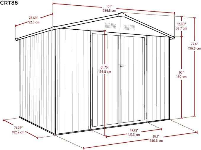 Metal Outdoor Galvanized Steel Storage Shed with Lockable Doors for Backyard or Patio Storage of Bikes, Grills, Supplies, Tools, Toys, for Lawn, Garden, and Camping, Tan (8x6)