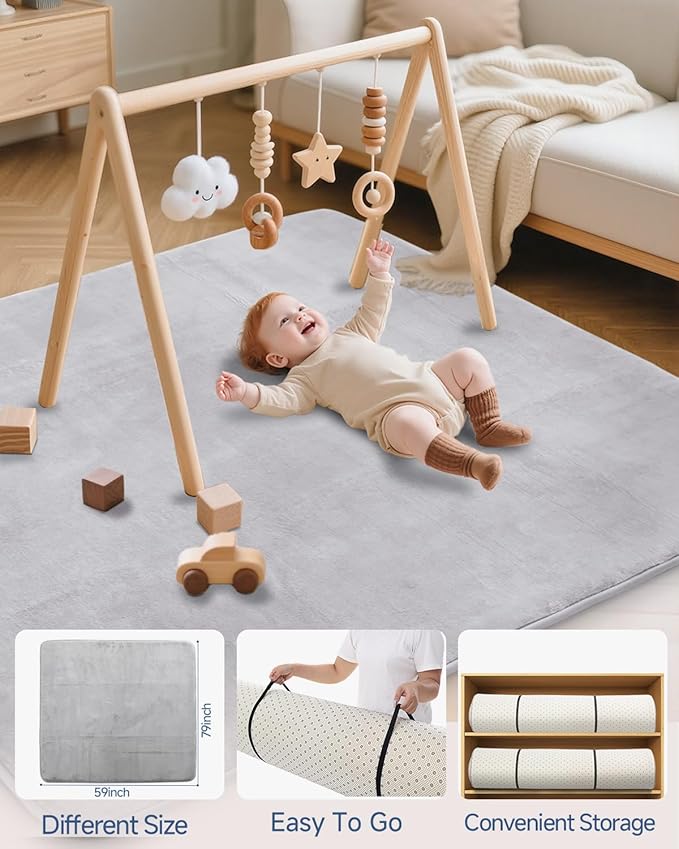 Large Thick Baby Play Mat for Floor,Padded Foam 59x79 Playpen Mat,Soft Support&Plush Feel Nursery Rug,Non Slip for Toddler,Infants,Kids Play,Yoga,Baby Crawling,Tummy Time (Light Grey)