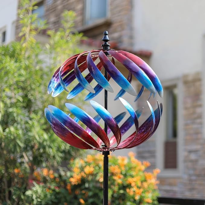 Yard Garden Wind Spinners - Large Outdoor Metal Wind Spinners Sculptures, Yard Art Lawn Garden Decor (19" W x 84" H)