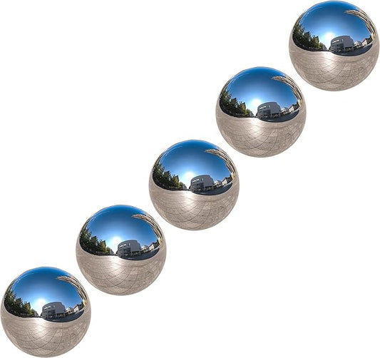 Nerien Gazing Ball, 2 Inch Stainless Steel Garden Mirror Globe, Polished Ornament Sphere, Hollow Floating Reflective Hemisphere, for Home Outdoor Pond Housewarming Swimming Decoration, Silver, 5pcs