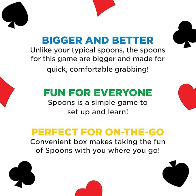 Giant Spoons, Card Games for Kids - Spoons Game, Deck of Cards, Fun Family Games for Kids and Adults, Playing Cards, Game Night, Travel Games, 3-6 Multi-Player Card Game, Games for Adults, Ages 7+