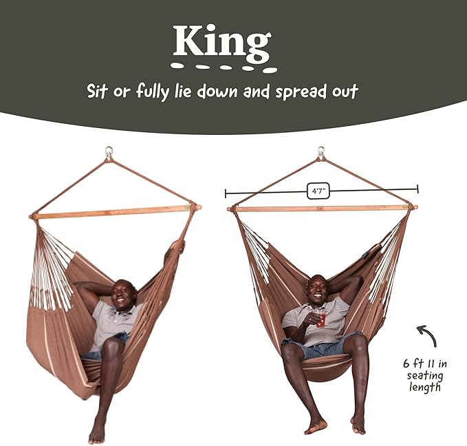 LA SIESTA® - XL King Habana Cotton Hammock Chair & CasaMount - Hanging Chair w/Suspension Kit for Walls Ceilings & Square Beams - Indoor Outdoor Swing Hanging Chair Bedroom Patio Balcony - Chocolate