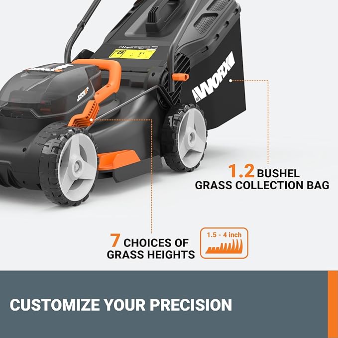 WORX 40V 17" Cordless Lawn Mower for Small Yards, 2-in-1 Electric Mower Cuts Quiet, Compact & Lightweight Push Lawn Mower with 7-Position Height Adjustment – 2 Batteries & Charger Included