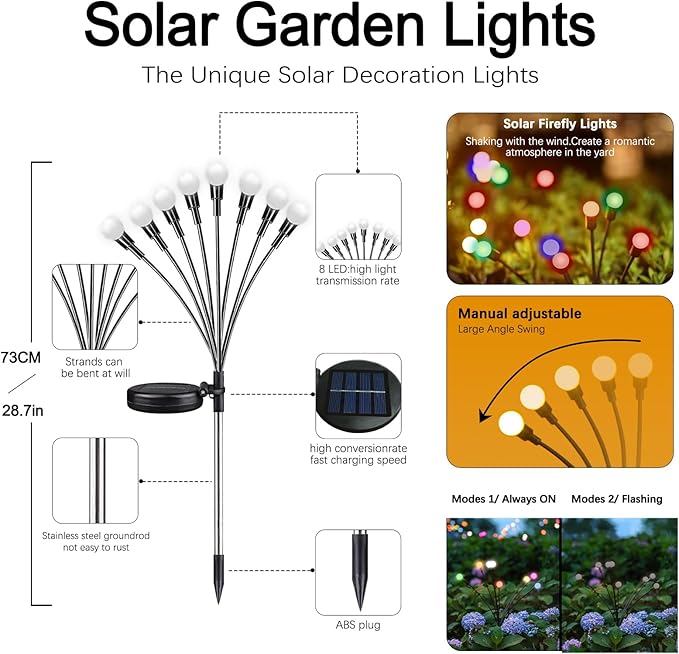Multicolour-2Pack 16LED Firefly Multicolour Changing Lights,Garden Solar Lights Outdoor Decorative,Yard Waterproof Solar (Multicolour-2pcs)