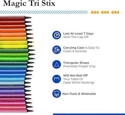 The Pencil Grip Magic Tri Stix, Non-Toxic and Washable Markers For Kids, 24 Assorted Stix Markers, TPG-397