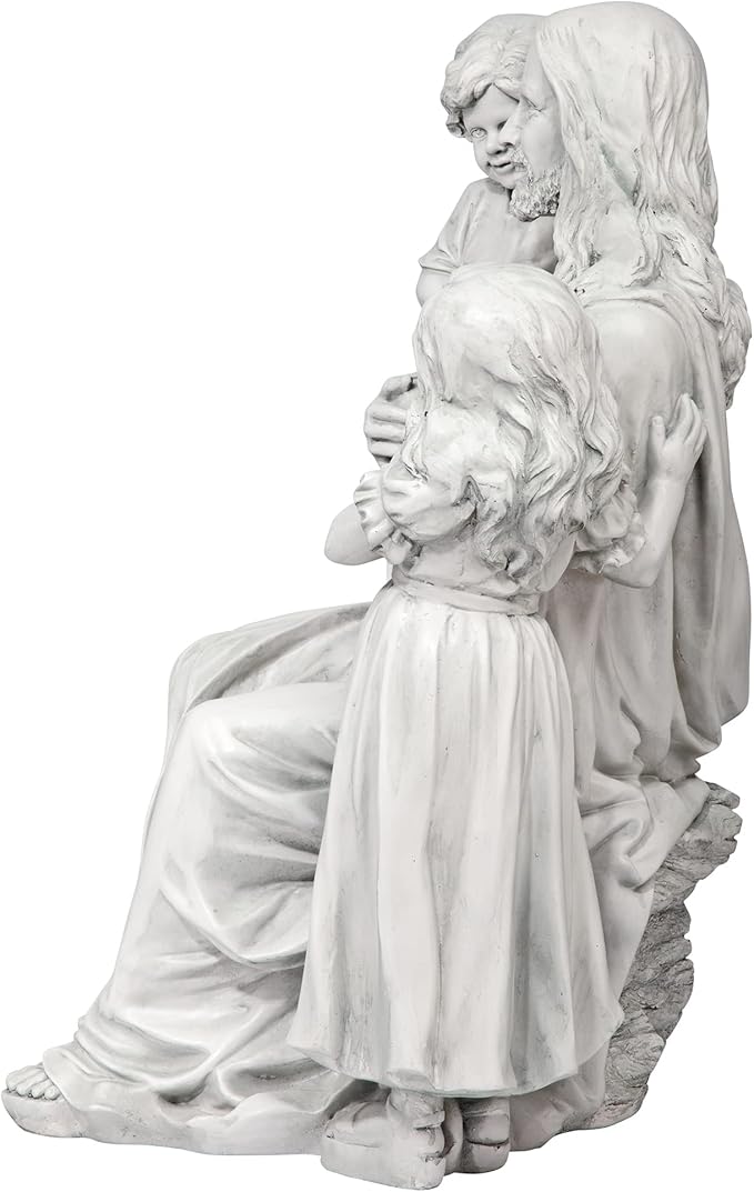 Design Toscano He Loves the Little Children Indoor/Outdoor Holy Religious Garden Statue, 28 Inches High, Cast Stone Resin, Antique Stone Finish