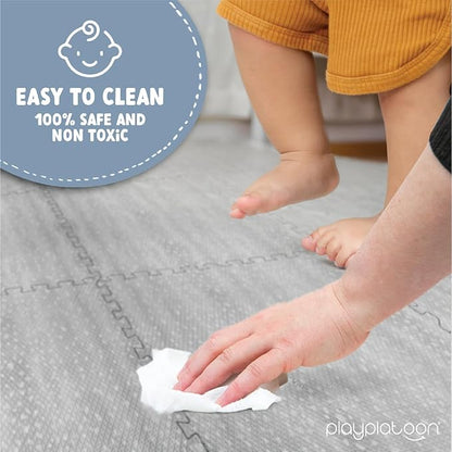 Play Platoon Large Kids Mats for Floors, 9 Tile 72 x 72 inch, Non-Toxic with Extra-Thick Interlocking Tiles, 24 x 24 in. Puzzle Mat Pieces with Border, Neutral Playmat Rug for Toddlers & Children